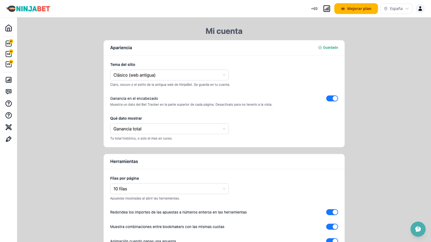 Configuración de la cuenta: tema y preferencias de las herramientas