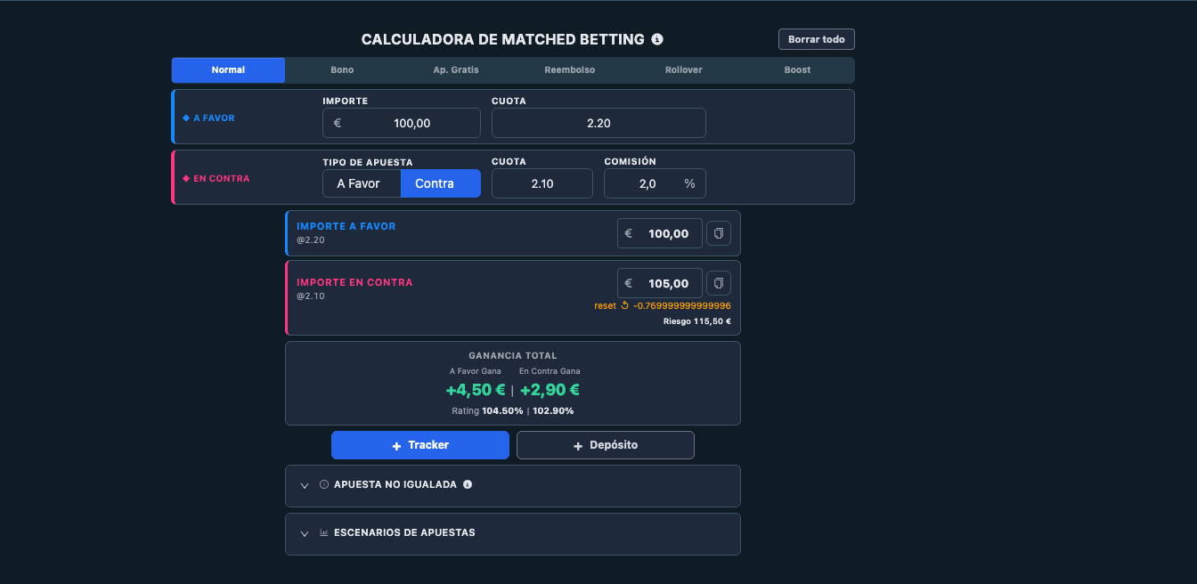 Calculadora con desequilibrio de importes
