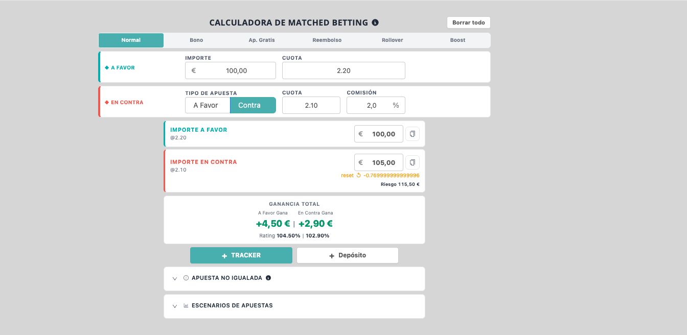 Calculadora con desequilibrio de importes