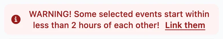 The red warning in Parlay Finder: some selected games start within 2 hours of each other