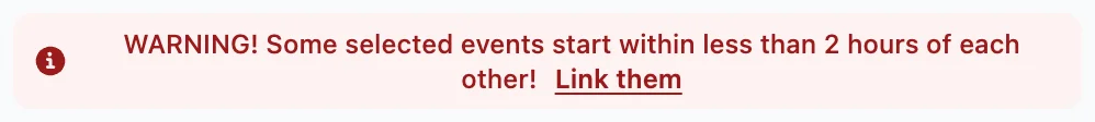The red warning in Parlay Finder: some selected games start within 2 hours of each other